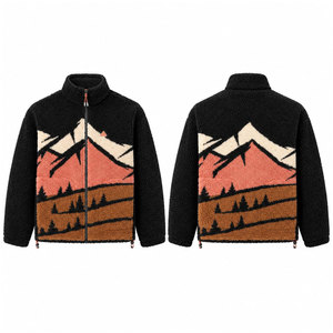 Veste polaire pour homme, imprimé montagne, fermeture éclair, col montant, épaisse, hiver, décontractée, doublure sherpa, motif, vêtements d'extérieur - Product Image 1