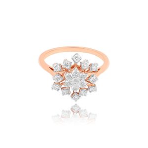 แหวนทองคำ 14K โรสโกลด์ ประดับเพชรทรงกลมเพาะเลี้ยงรูปดาวกระจายลายดอกไม้ - Product Image 1