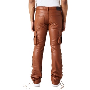 กางเกงวอร์มหนังเอวกลางสำหรับผู้ชายกางเกงสำหรับใส่กลางแจ้งลายทางทรงโค้งตรง - Product Image 6