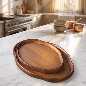 Elegant Oval Storage And Serving Tray Smooth Stylish Coffee Snack Breakfast Wooden Tray For <b>Table</b> Decor And Daily Use - Product Image 1