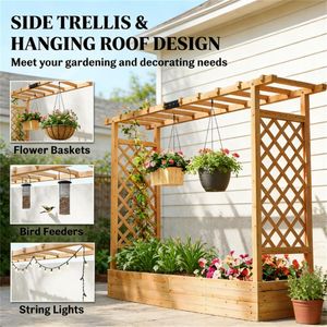 Jardinière en bois avec treillis de plantation et accessoire de jardinage - Product Image 3