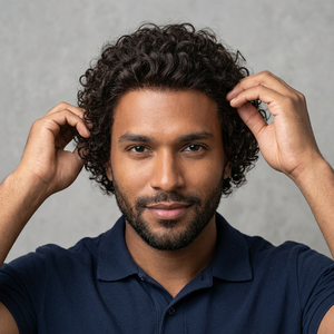 Toupee Indian Remy Hair Kinky Curl Body Wave 130% Density Center Part <b>Silk</b> Base 100% Hand <b>Tied</b> Invisible Knots - Product Image 2