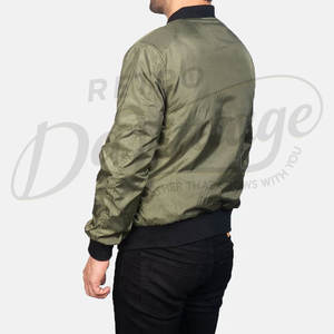 Blouson bomber homme vert olive personnalisé, léger, coupe slim, style varsity, streetwear, coupe-vent, fermeture éclair, pour extérieur - Product Image 2