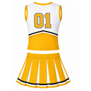 Ensemble d'uniforme de cheerleading jaune doré, haut sans manches à col en V, jupe plissée, pour équipe sportive, performance de danse, entraînement et compétition - Product Image 2
