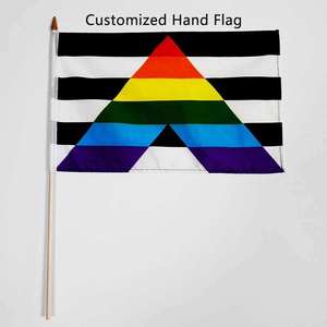 Bandera de Mano Personalizada con Diseño de Arcoíris, Rayas Blancas y Negras, Material de Poliéster, Asta de Madera, Portátil para Actividades Promocionales - Product Image 1