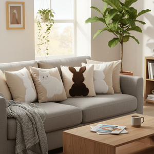 Juego de Fundas de Almohada Decorativas con Siluetas de Animales SOGA de 45 cm, 6 Piezas, Almohadas Decorativas Blancas con Diseño de Conejito y Gato - Product Image 3