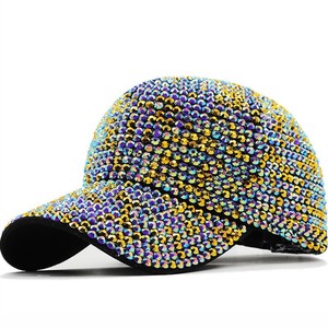 หมวกเบสบอลผ้าทวิลสีดำสุดหรู ประดับคริสตัลเต็มใบ ระยิบระยับ แบบ Snapback - Product Image 3