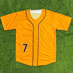 Camiseta de Béisbol Amarilla Personalizada para Hombre, Uniforme de Equipo Transpirable de Poliéster, Cuello en V, Sublimada, Ropa Deportiva OEM para Entrenamiento - Product Image 2