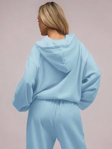 Ensemble de survêtement surdimensionné bleu ciel personnalisé pour femme, sweat-shirt en molleton et pantalon de jogging, vêtements décontractés pour la maison, fabricant OEM - Product Image 3