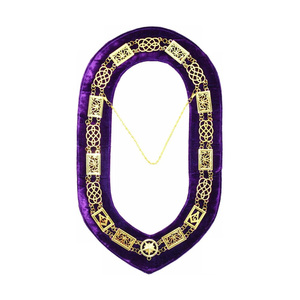 Collar de Cadena Masónico Chapado en Oro con Pedrería y Terciopelo Morado para Capítulo del Arco Real, Insignia Masónica - Product Image 5