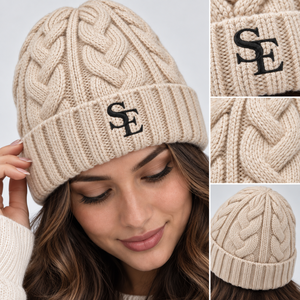 Wholesale Custom Cable <b>Knit</b> Beanie Winter Warm <b>Chunky</b> Ribbed Cuff Soft <b>Wool</b> Hat Fashion Unisex Embroidered Logo OEM ODM - Product Image 4