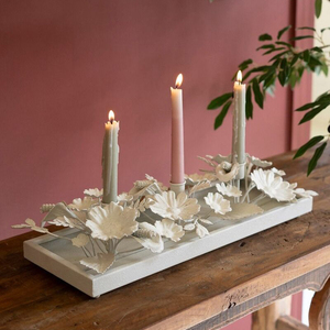 Iron Candle Stand Decorative Floral Taper Holder Antique <b>White</b> Metal Flower Candle Stick for Party Holiday Decor - Product Image 3