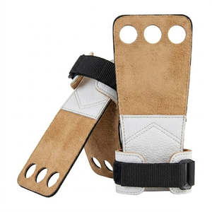 Agarraderas de cuero blancas ajustables de 3 orificios para entrenamiento, fitness, dominadas, levantamiento de pesas, unisex. - Product Image 1