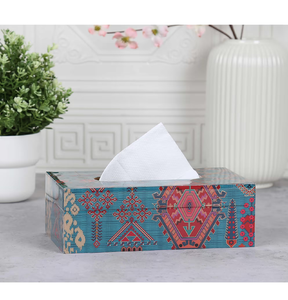 Caja de pañuelos de madera con estampado de esmalte colorido, artesanía de lujo, para uso en mesa de oficina o casa de campo, soporte para pañuelos y servilletas - Product Image 1