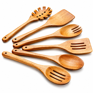 Lot d'ustensiles de cuisine en bois naturel en gros, cuillères, spatules et louches personnalisables avec logo pour la maison et les restaurants, approvisionnement en vrac - Product Image 6