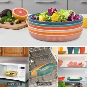 จานฟางข้าวสาลีน้ำหนักเบา ไม่แตกหัก ใช้กับไมโครเวฟและเครื่องล้างจานได้ เหมาะสำหรับเด็กและผู้ใหญ่ ใช้สำหรับสลัด พาสต้า ของว่าง - Product Image 2