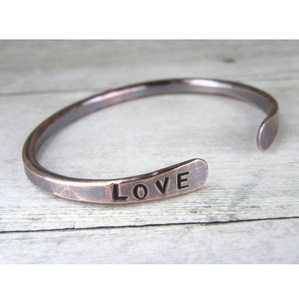 Customized Copper <b>Bracelet</b> – Minimalist Hand-Forged Numeric Sentiment Cuff Copper Bangle for Sale - Product Image 5