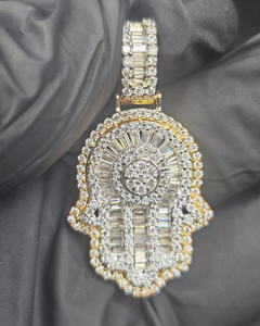 Colgante de Moissanita, Colgante Mano de Fátima, Colgante Amuleto de Ojo, Colgante de Plata 925, Colgante Espiritual de Protección y Buena Suerte - Product Image 1