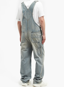 En gros, Pantalon de travail cargo en jean pour hommes, Salopette en denim unisexe, Coupe droite, effet empilé, vintage et déchiré, pour le fitness - Product Image 3