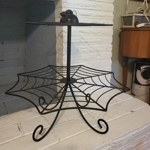 Two Tier Iron Spider Web Cake Stand with Spider Top Unique Halloween Dessert Display Tray for Party and <b>Table</b> Decoration - Product Image 1