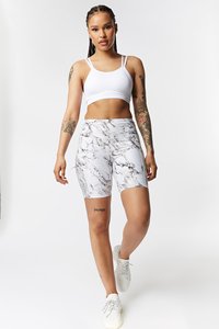 Ensemble de vêtements de sport pour femmes, blanc, imprimé, 2 pièces, haut court, short au-dessus du genou, sportif, gym, yoga, respirant, tricoté, spandex, polyester - Product Image 5