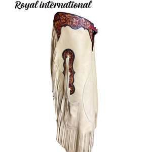 Premium Genuine Leather Western Cowboy Fringe <b>Riding</b> <b>Chaps</b> Utility Pocket Rodeo Ranch Horse <b>Riding</b> Protective Equestrian Gear - Product Image 1