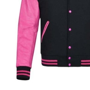 Chaqueta Varsity Negra y Rosa para Hombre, Tela de PU, Cierre de un Solo Botón, Cuello Alto, Corte Regular, Ropa Casual de Otoño, Servicio OEM - Product Image 5