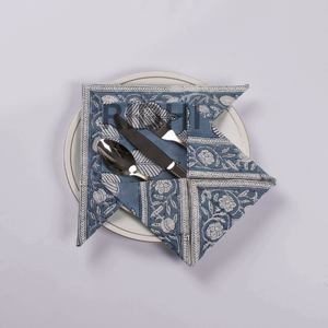 Serviettes en coton imprimées à la main motif feuilles bleues, réutilisables, pour dîner, mariage, hôtel et restaurant, vente en gros - Product Image 1