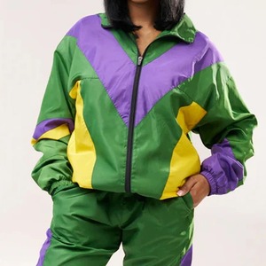 ชุดวอร์มผู้หญิงแบบ 2 ชิ้น เสื้อแจ็คเก็ตทรงหลวม น้ำหนักเบา ผ้าไนลอนเรียบ กันน้ำ ระบายอากาศได้ดี เหมาะสำหรับการฝึกซ้อม - Product Image 5