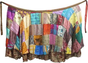 Reversible <b>Patchwork</b> Wrap <b>Skirt</b> Handmade Silk Long Maxi Adjustable Waist Bohemian Style Breathable for Women - Product Image 3