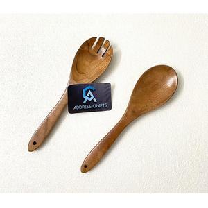 Ensemble de spatules et fourchettes à salade en bois d'acacia écologique avec manche en résine – Ustensiles de cuisine et couverts - Product Image 2