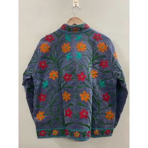 Handmade Suzani Velvet Winter Embroidery <b>Jacket</b> <b>Women</b> Mandarin Collar Full Sleeve Autumn Floral Pattern Bohemian Style Coat - Product Image 2