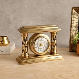 Brass Circular Desk <b>Clock</b> Traditional Design Golden Finish Silent Projection Eco-friendly Quartz Movement Needle Display <b>Battery</b> - Product Image 5