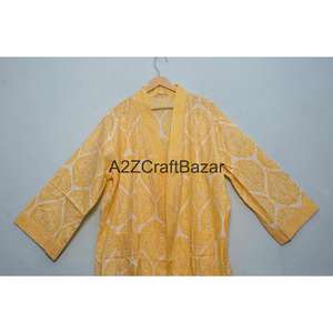 Bata Kimono de Algodón 100% para Mujer, Hecha a Mano, con Rayas Delanteras y Estampado Floral, Ligera y Suave, para Verano/Invierno - Product Image 2