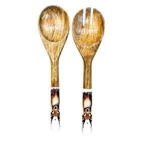 Cuillère à salade en bois artisanale à long manche, ustensile de cuisine en bois massif, écologique, pour servir riz et soupe - Product Image 1