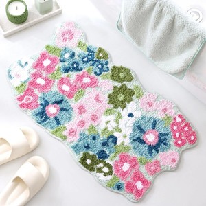 Tapis de bain en coton à motif floral, forme originale, épais et touffeté, avec dos antidérapant en caoutchouc, pour usage domestique - Product Image 4