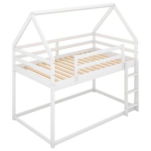 Cama litera baja blanca de dos plazas con escalera para niños - Product Image 6