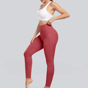 Legging rouge clair pour femme, à porter à l'extérieur, à l'intérieur, au sport ou à la maison, en tissu tricoté respirant, de haute qualité, très bien coté. - Product Image 3