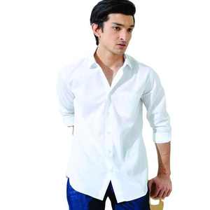 Chemise d'été décontractée 100 % coton pour homme, couleur unie, manches courtes, col rond, tissu satiné, coupe classique, uniforme d'entreprise - Product Image 2