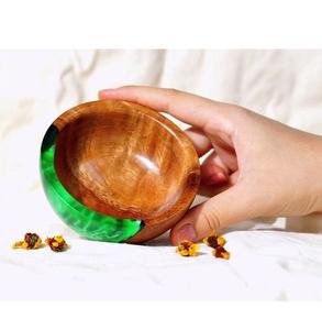 Brown Natural Wood & Multi-Color Crystal <b>Clear</b> <b>Resin</b> Eco-Friendly Salad Bowls American Style Handcrafted Dip Bowls - Product Image 5