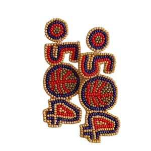 Pels 504 Boucles d'oreilles brodées de perles longues, perles de rocaille GO, strass, motif étoile tendance, nouveau, idées cadeaux pour le football universitaire et les mariages - Product Image 1