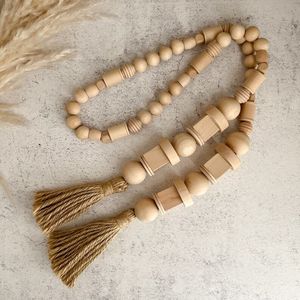 Wholesale Price Natural Wood Bead Garland <b>Boho</b> Farmhouse Decor With Tassels Rustic Country Home <b>Hanging</b> Ornament Accent - Product Image 1