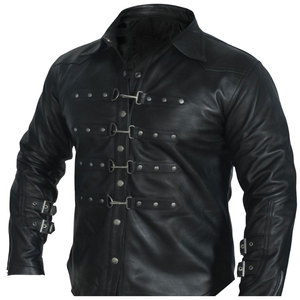 Men's Genuine Leather Shirt <b>Jacket</b> with Buckle Straps Premium Black <b>Gothic</b> Leather Overshirt OEM & ODM Manufacturer - Product Image 6