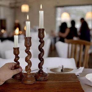Handcrafted Twisted Wooden <b>Candle</b> Holder Set Rustic Spiral Design Decorative <b>Taper</b> <b>Candle</b> Stand Home Decor - Product Image 3