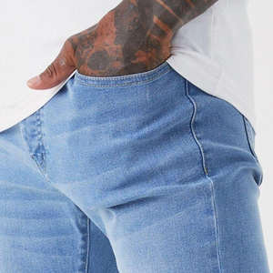 กางเกงยีนส์ลำลองขายส่ง ปักโลโก้ได้ตามต้องการ ทรงสลิมฟิต สกินนี่ สำหรับผู้ชาย / กางเกงยีนส์ผู้ชายคุณภาพสูง สีฟ้าอ่อน ล้างแบบคลาสสิก - Product Image 3
