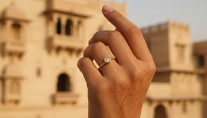 Bague à bande perlée en or 10 carats, design personnalisé fait main, diamant solitaire VVS1 cultivé en laboratoire, fabricant de bijoux délicats - Product Image 5
