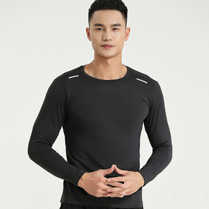 Men's Slim Fit Long Sleeve Compression <b>Shirt</b> Solid Color Quick Dry O-Neck Sporty Knitted <b>Polyester</b> <b>T</b>-<b>Shirt</b> Best Price - Product Image 4