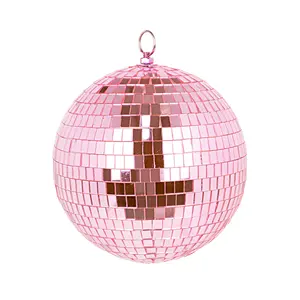 Wholesale Custom 12cm Shiny Pink Glass Plastic Disco Mirror Ball Party Holiday Gift Colorful Large Xmas Decor