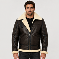 Jaket Kulit Motor Pria Klasik dengan Trim Bulu, Tali Gesper, dan Desain Aviator Vintage