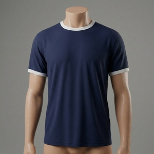 T-shirt unisexe à col contrastant, col rond uni, manches courtes, en coton, fabrication en usine, prix bas, vêtement streetwear - Product Image 6